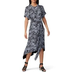 PROENZA SCHOULER X RTR Black White Short Sleeve Animal Print Draped Dress Size 6